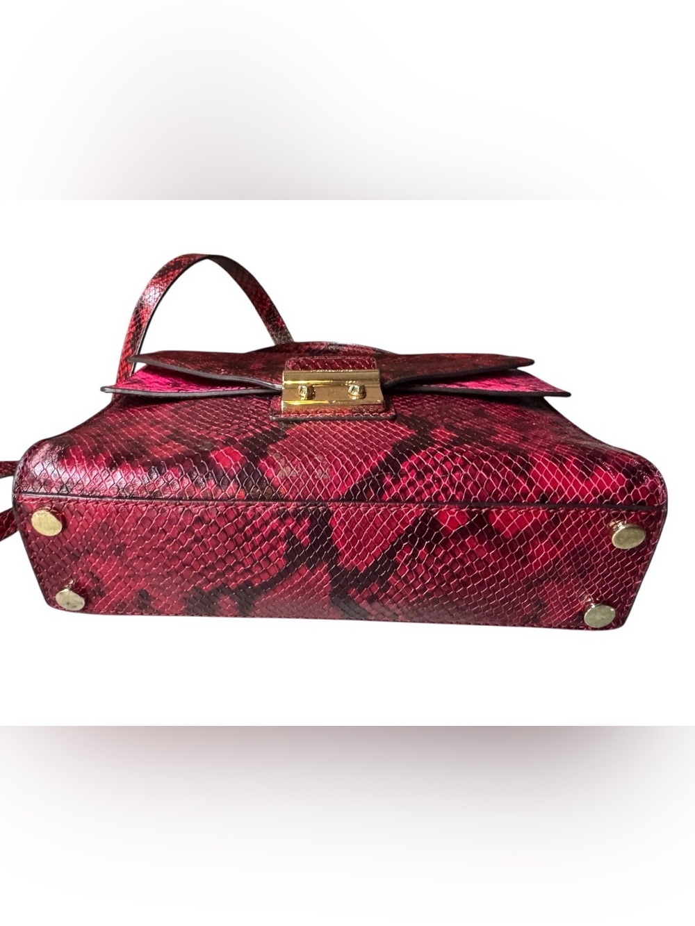 Michael Kors Red Snake-Embossed Satchel with Gold Hardware - Picture 3 of 14